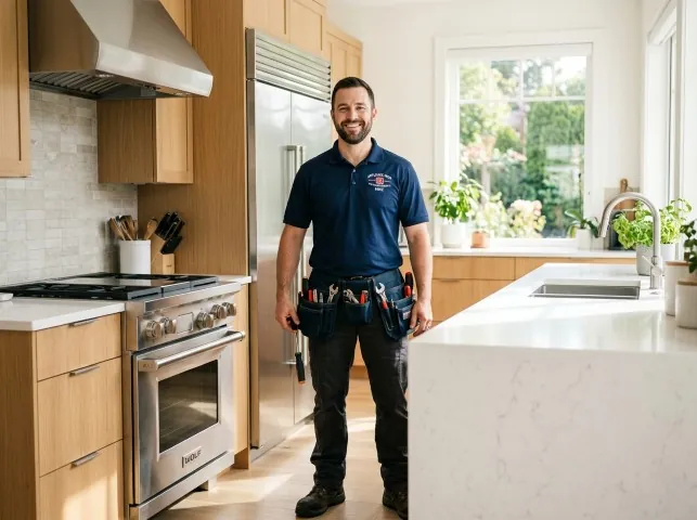 Appliance Repair Hero technician in a Ballwin, MO kitchen after an appliance repair